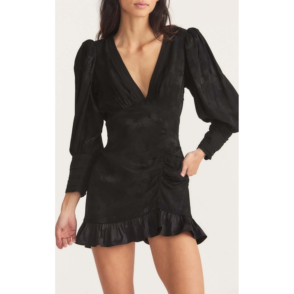 LoveShackFancy‎ Revaline Black Floral Jacquard V-Neck Mini Dress Size 8